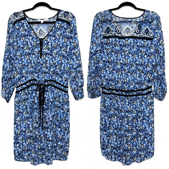 VERONICA BEARD Silk Boho Chic Paisley Ikat Print Long Sleeve Tie Waist Dress 10 - Picture 5 of 12